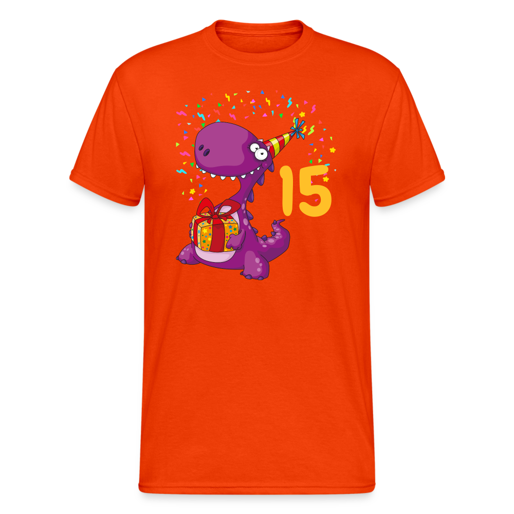 SSW2051 Tshirt Birthday dino 15 - kräftig Orange