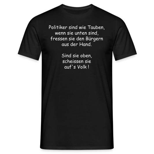 Politiker sind wie Tauben, wenn sie unten sind, fressen sie den Bürgern aus der Hand.  Sind sie oben, scheissen sie auf's Volk ! - Schwarz