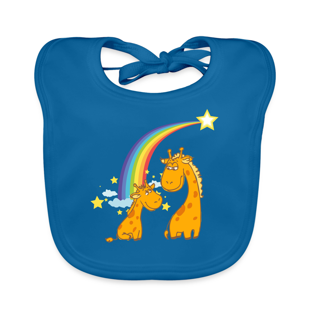 Baby Bio-Lätzchen Regenbogen Giraffe - Pfauenblau